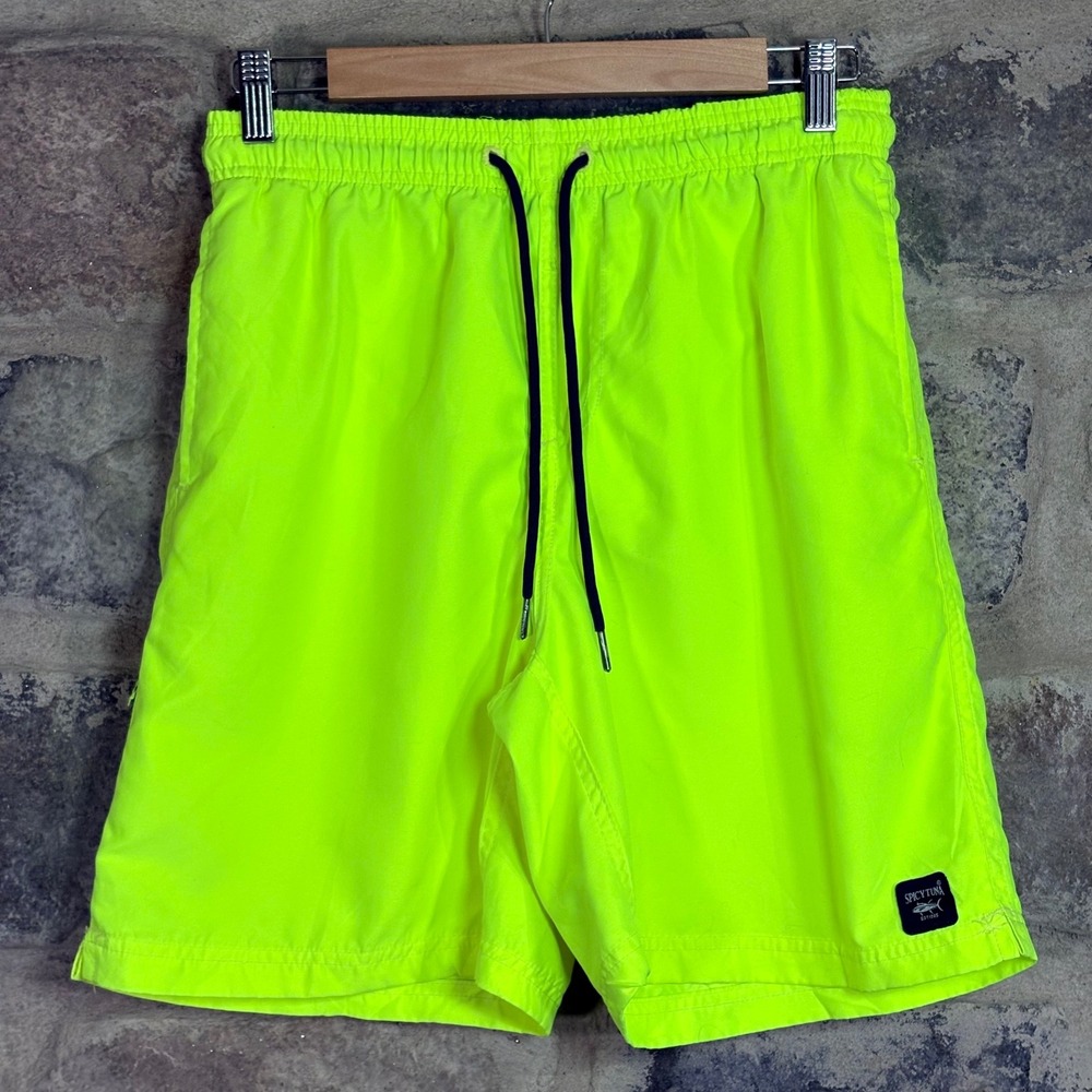 Spicy Tuna Neon Yellow Swim Trunks‎ Shorts Mesh Lined Size Small Beach Vacation